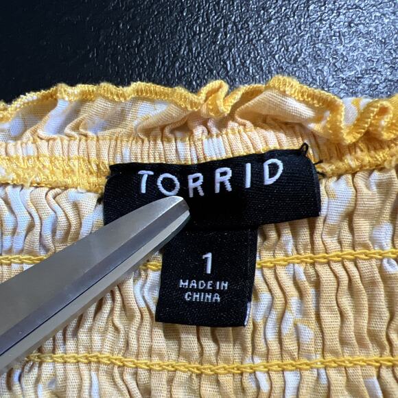 Torrid Dress 1X Yellow Floral Fit & Flare Pockets Peasant Boho Cottage Smocked - Picture 7 of 11